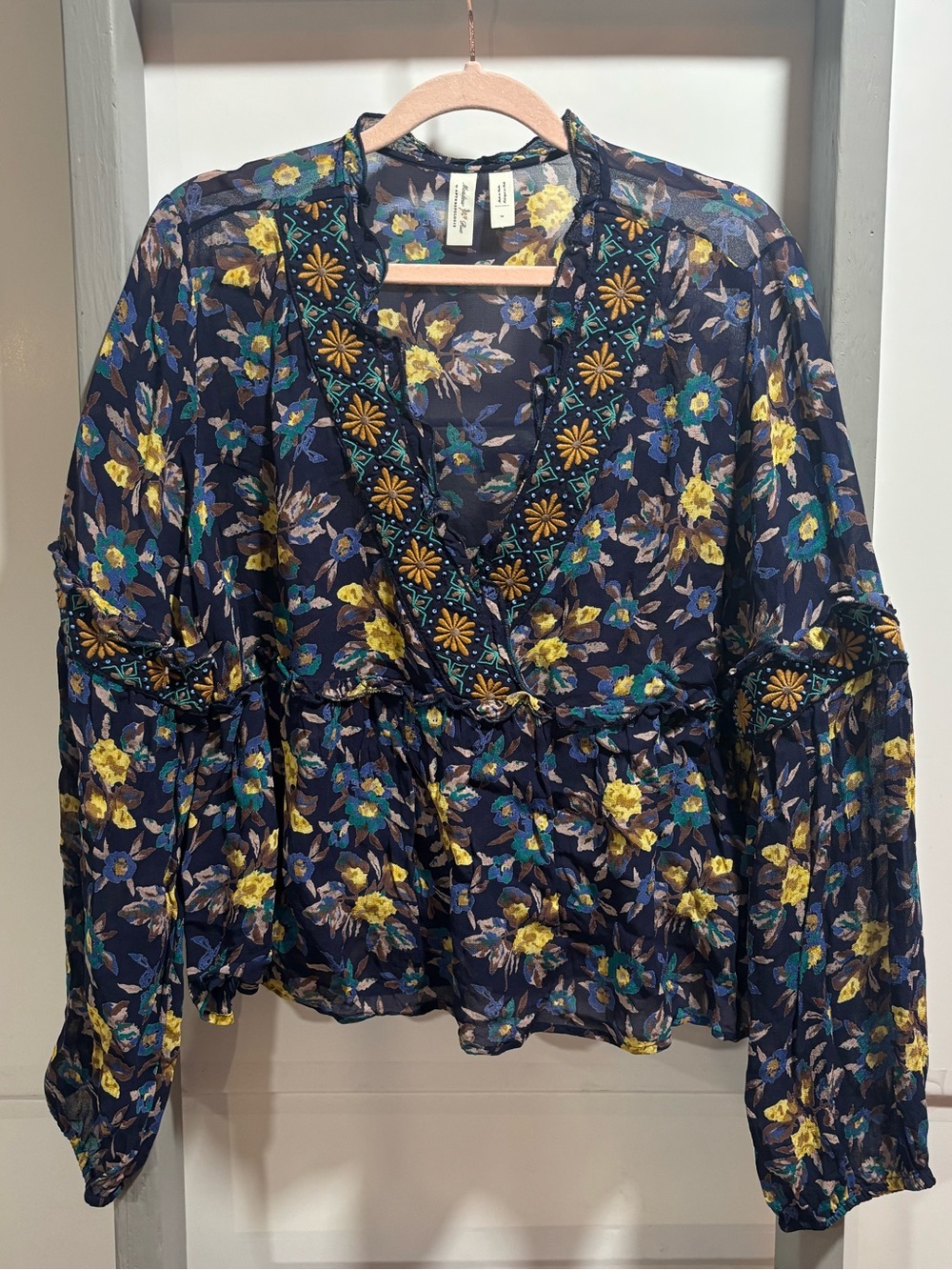 Meadow Rue Strasser Embroidered Peasant Blouse, sheer, peplum, whimsigoth, boho